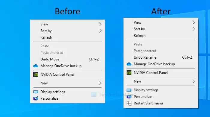 How to add Restart Start Menu in context menu in Windows 10