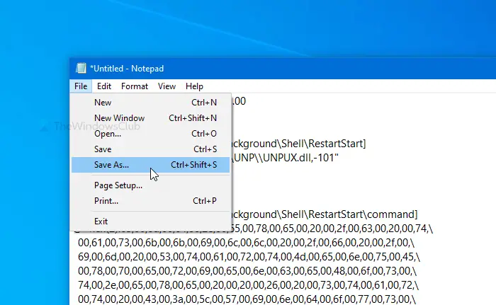 How to add Restart Start Menu in context menu in Windows 10