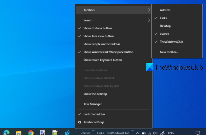 backup and restore taskbar toolbars in windows 10