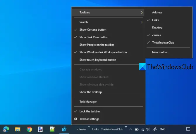 backup and restore taskbar toolbars in windows 10