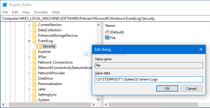 How to change the default Event Log file location in Windows 10