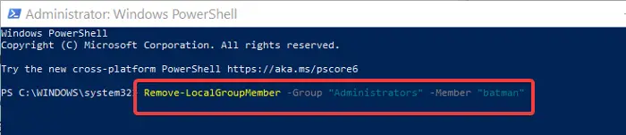 change user account type powershell