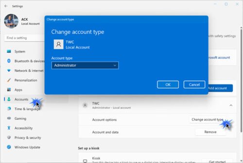 Change user account type - Windows 11
