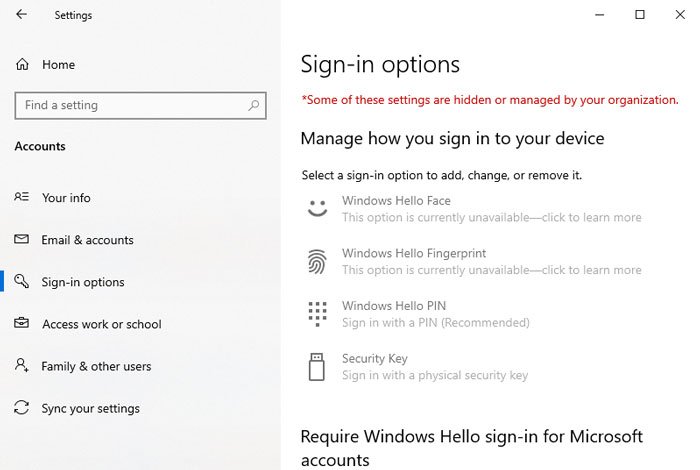 How to disable Sign-in options in Windows Settings