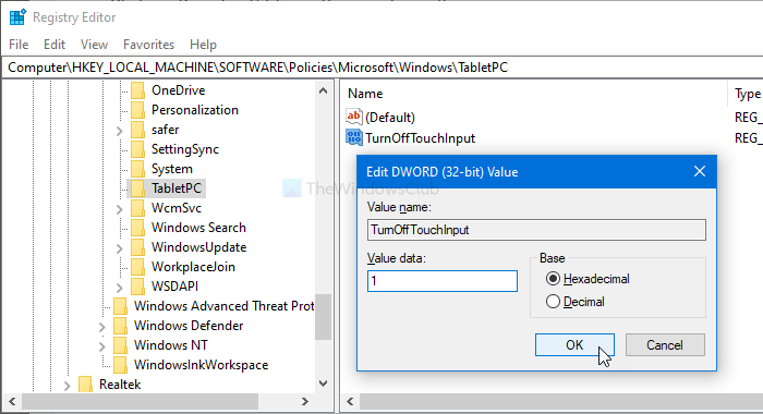 How to enable or disable Tablet PC touch input in Windows 10