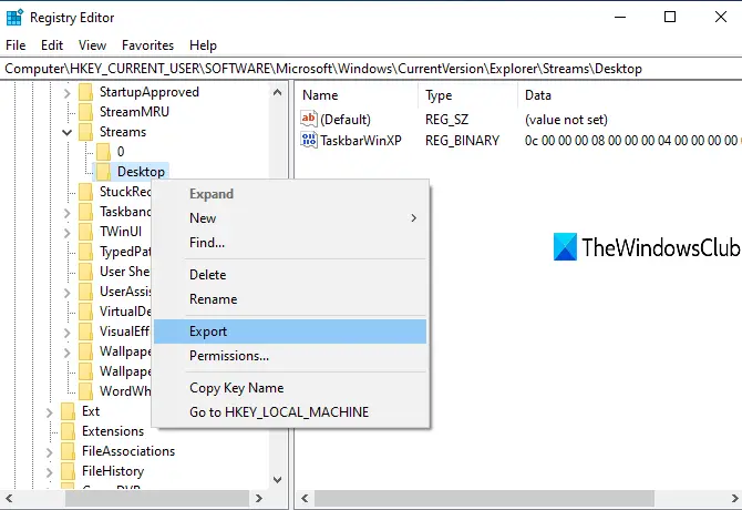 export desktop key