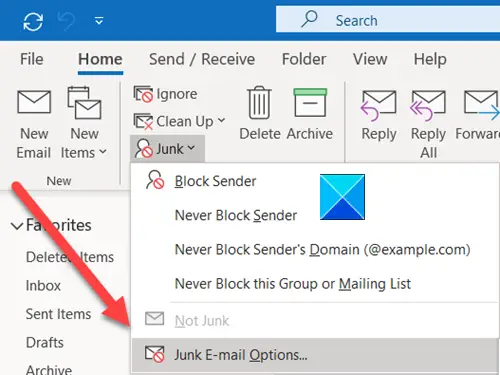 Junk Email Options