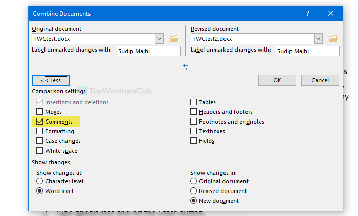 How to merge comments from multiple documents in Word