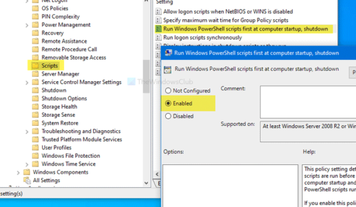 Run Windows PowerShell scripts first at logon, logoff, startup, shutdown