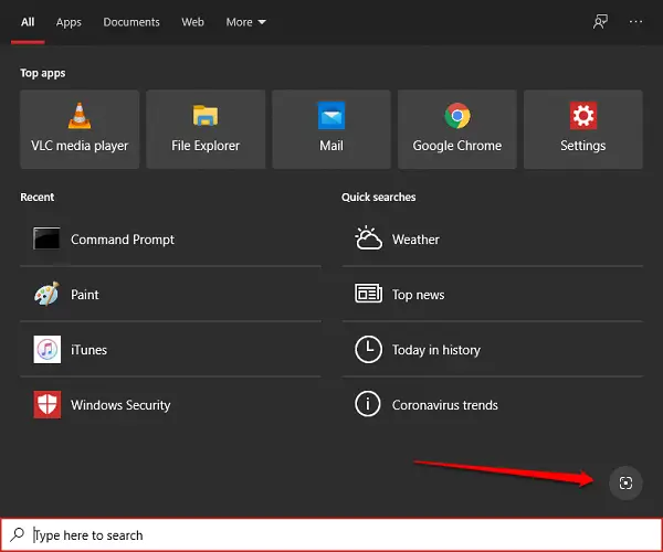 Search with a screenshot feature in Windows 10