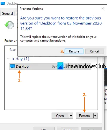 restore previous versions of files and folders windows 10