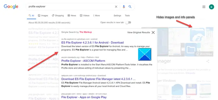 Clean up Google Search Results Page