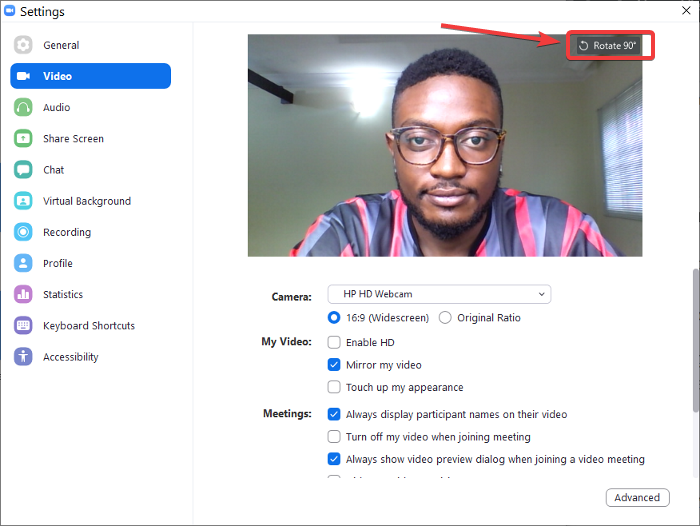Les Images De La Webcam S'Affichent À L'Envers Ou À L'Envers Dans Windows 11/10 1 Zoom Camera Rotate