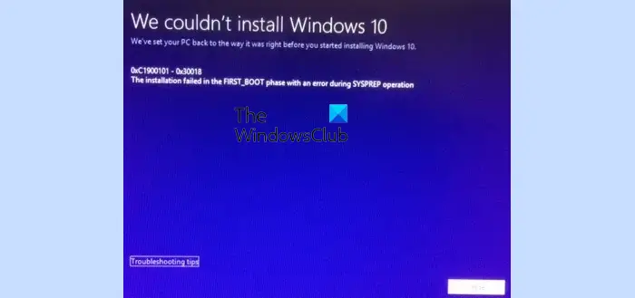 We couldnt install Windows 0xC1900101 0x30018 SYSPREP