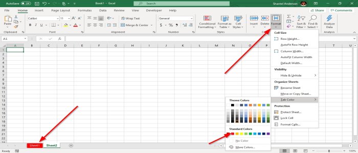 Change the color of a single Excel worksheet Tab