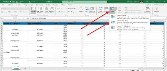 freeze panes in excel