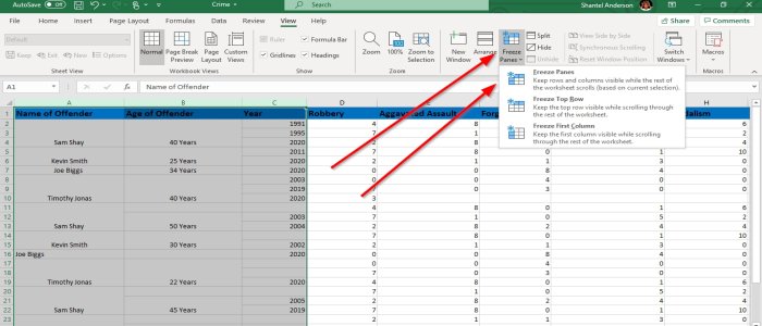 Freeze and Split Panes in Excel