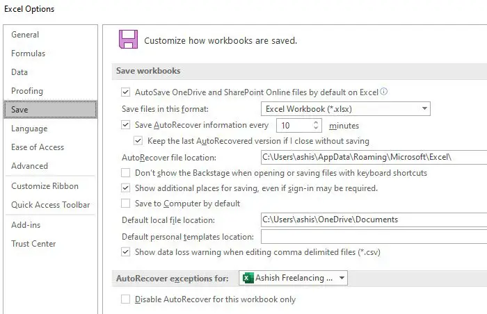 Backup Options of Excel Files