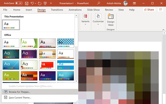 Browser for Themes PowerPoint