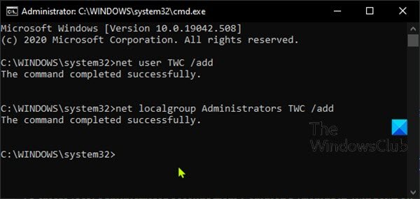 Create Local Administrator account from Command Prompt