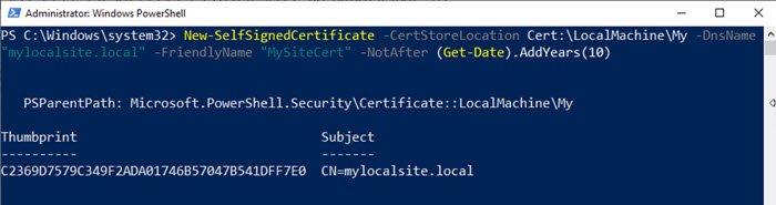 Create Local Certificate in Windows 10