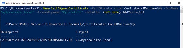 Crear un certificado local en Windows 10