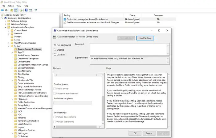Customize message for Access Denied errors Group Policy