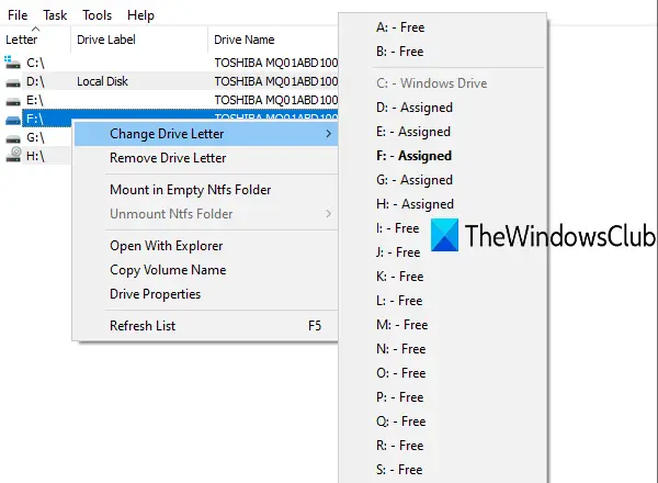 change drive letter in windows 10