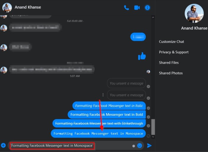 format text in Facebook Messenger and WhatsApp