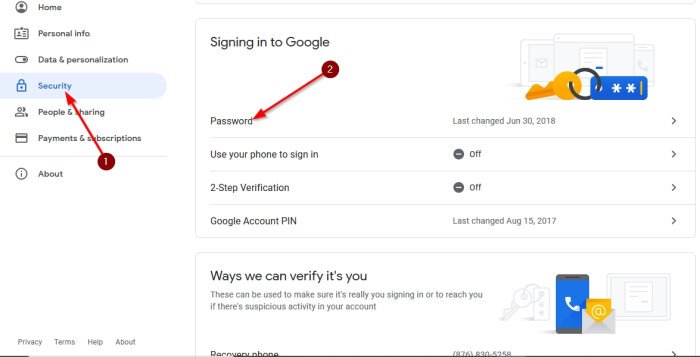 Change Google account password