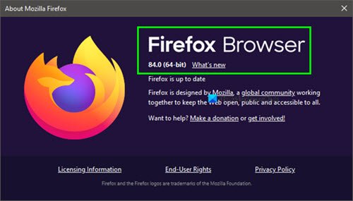 display current version of firefox