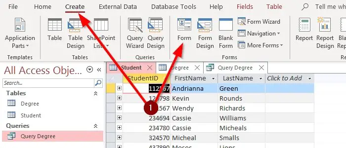 How to create a Form in Microsoft Access