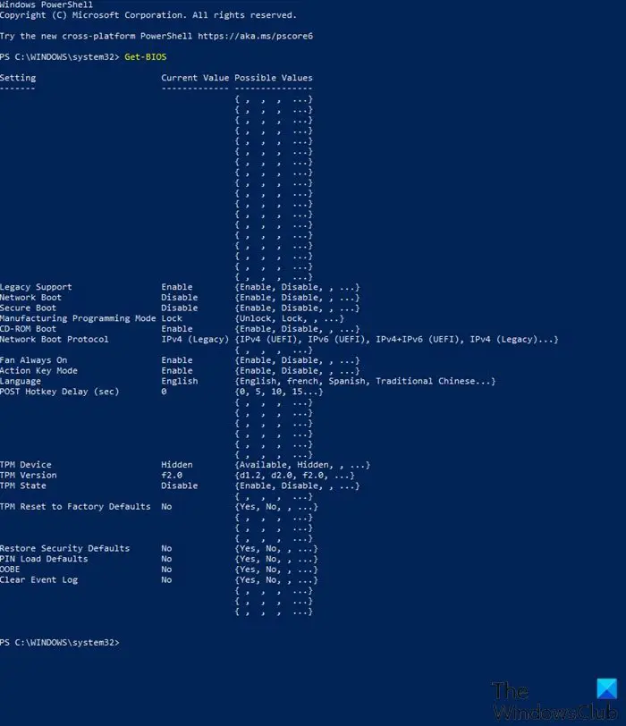 List local BIOS settings-GetBIOS PowerShell module