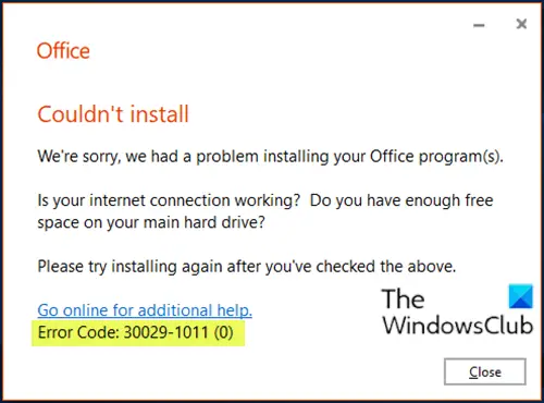 Microsoft Office error code 30029-1011
