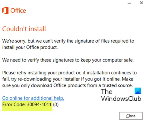 Microsoft Office error code 30094-1011