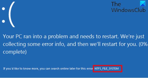 NTFS FILE SYSTEM Blue Screen error