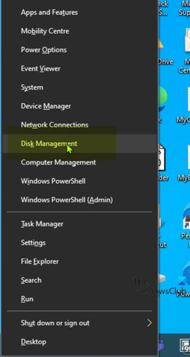 Open Disk Management via Power User (Win+X) Menu