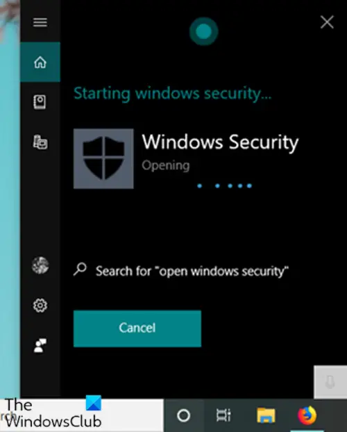 Open Windows Security via Cortana