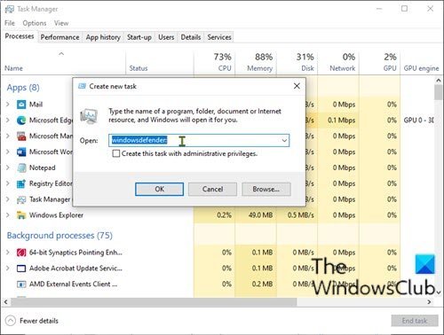 Open Windows Security via Task Manager