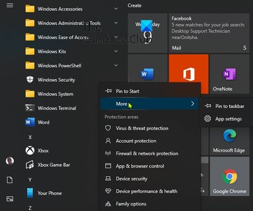 Open Windows Security via pinning to Taskbar and Start Menu-1