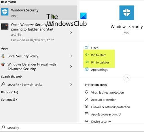 Open Windows Security via pinning to Taskbar and Start Menu-2