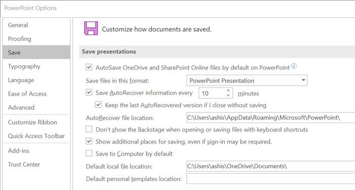 PowerPoint Backup File Location