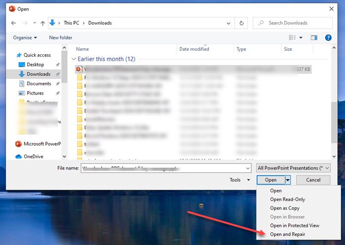 PowerPoint Open and Repair