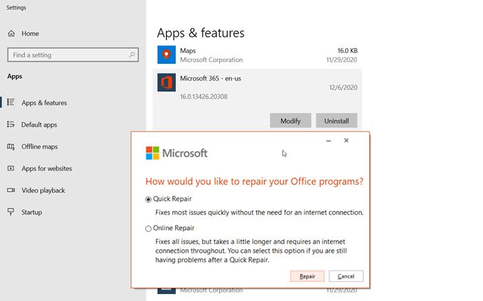 Reparar Microsoft Office