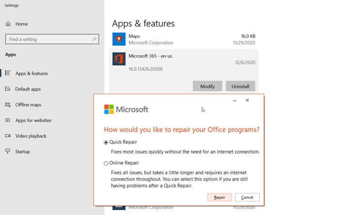 Repair Microsoft Office