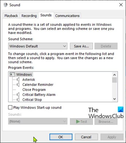 Sound settings in Windows 10