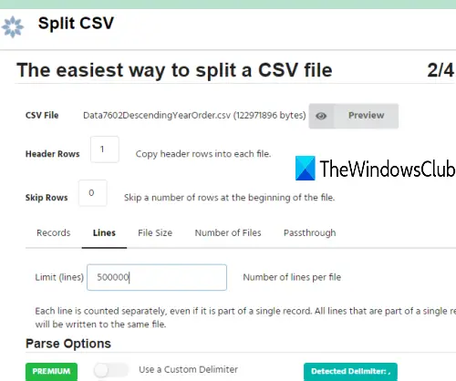 Split CSV online tool