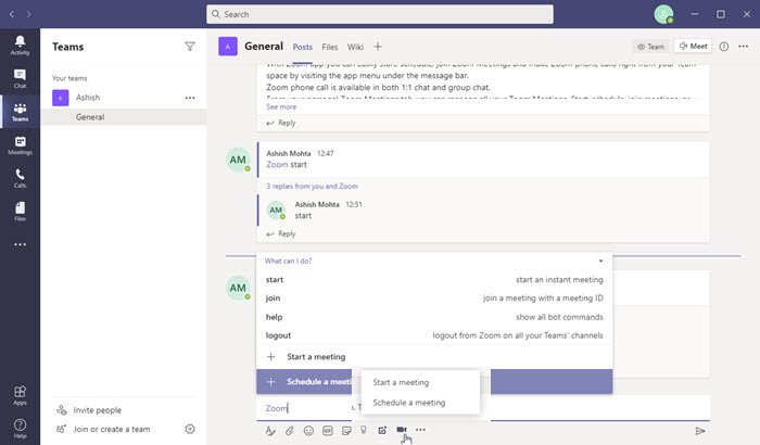 Start Zoom Meeting Microsoft Teams