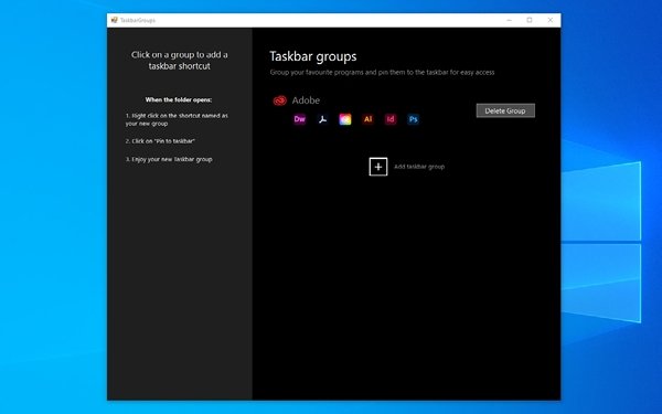 TaskbarGroups to group Taskbar Shortcuts