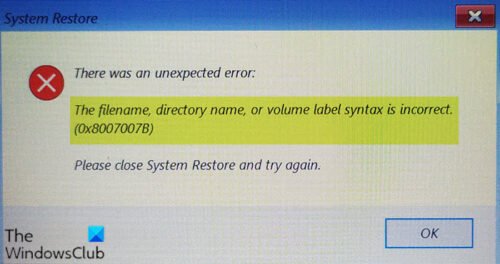 The filename, directory name, or volume label syntax is incorrect (0x8007007B)